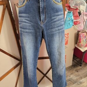 Stylish Blue Jeans with Gold Accents